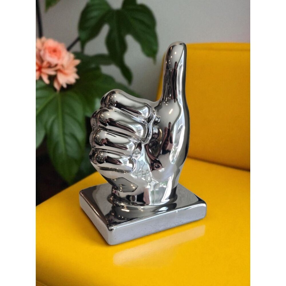 New Silver Ceramic Thumbs Up / Good Job Statue Figurine Home Room Decor